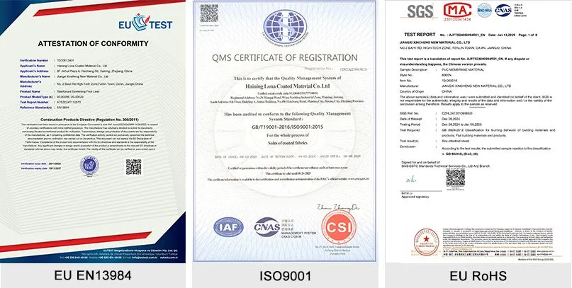 PVC tarpaulin certificate