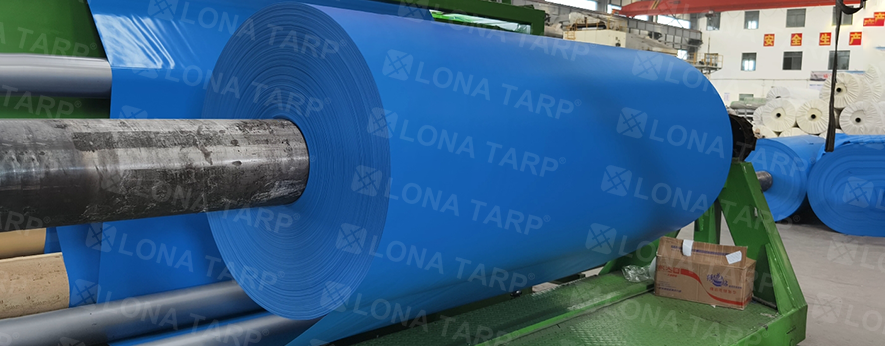 Blue PVC tarpaulin roll