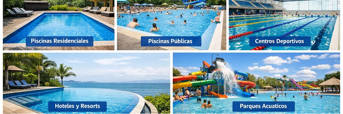Aplicaciones profesionales de lona armada de PVC para piscinas comerciales, parques acuáticos y proyectos hidráulicos